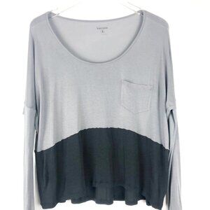 Kensie T-Shirt Color Block High Low Hem Long Sleeve Tee. Grey/Charcoal. Size L